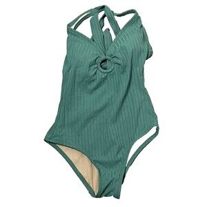 Kona Sol Swimwear 1 Piece Halter V Neck Keyhole Ring Tie Scoop Back Padded Small